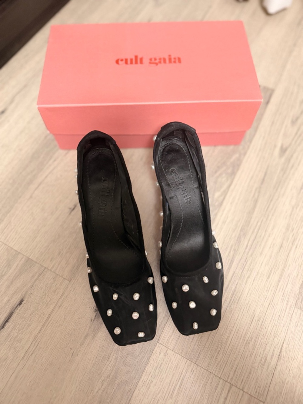 Cult Gaia Winnie Pearl-Embellished Square-Toe Pumps